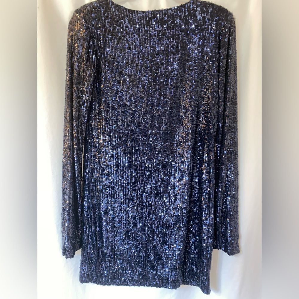 Saint Laurent Navy Blue Sequined Long Sleeve Mini Dress Size XS $ 1390.00 - Picture 6 of 11